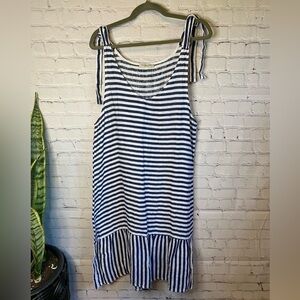 Francesca Bettini Tunic Blue & White pin striped 100% LINEN Slip on dress Size L